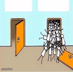 Many People Going Through Door - meme generator image preview