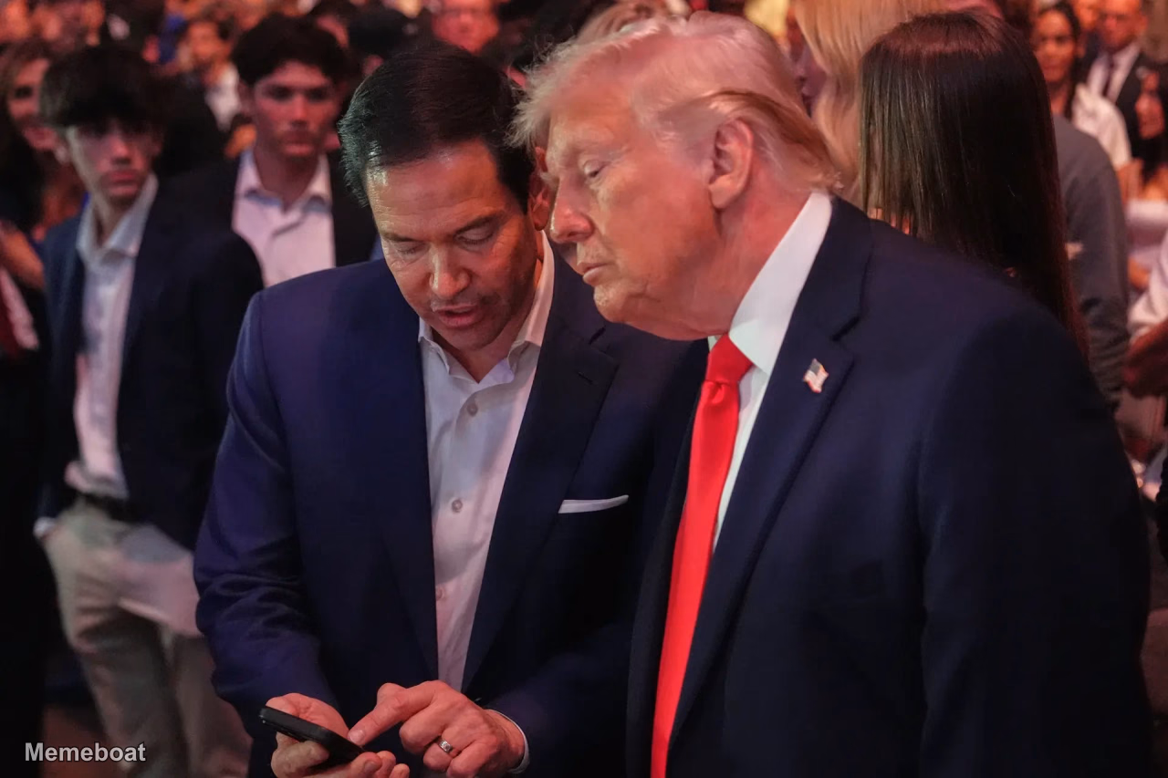 Marco Rubio Showing President Trump Something on Phone During UFC - meme generator image preview