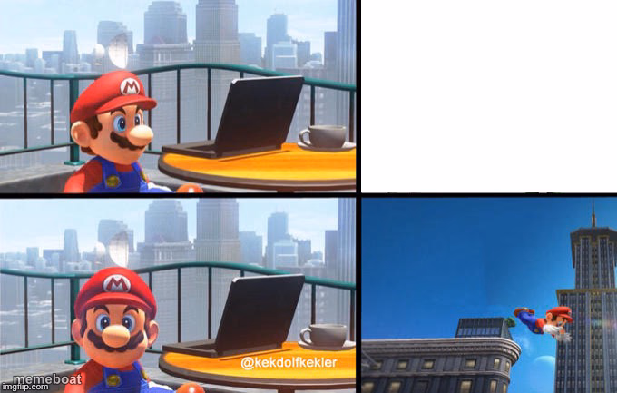 Mario jumps off of a building - meme generator image preview