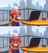 Mario looks at computer