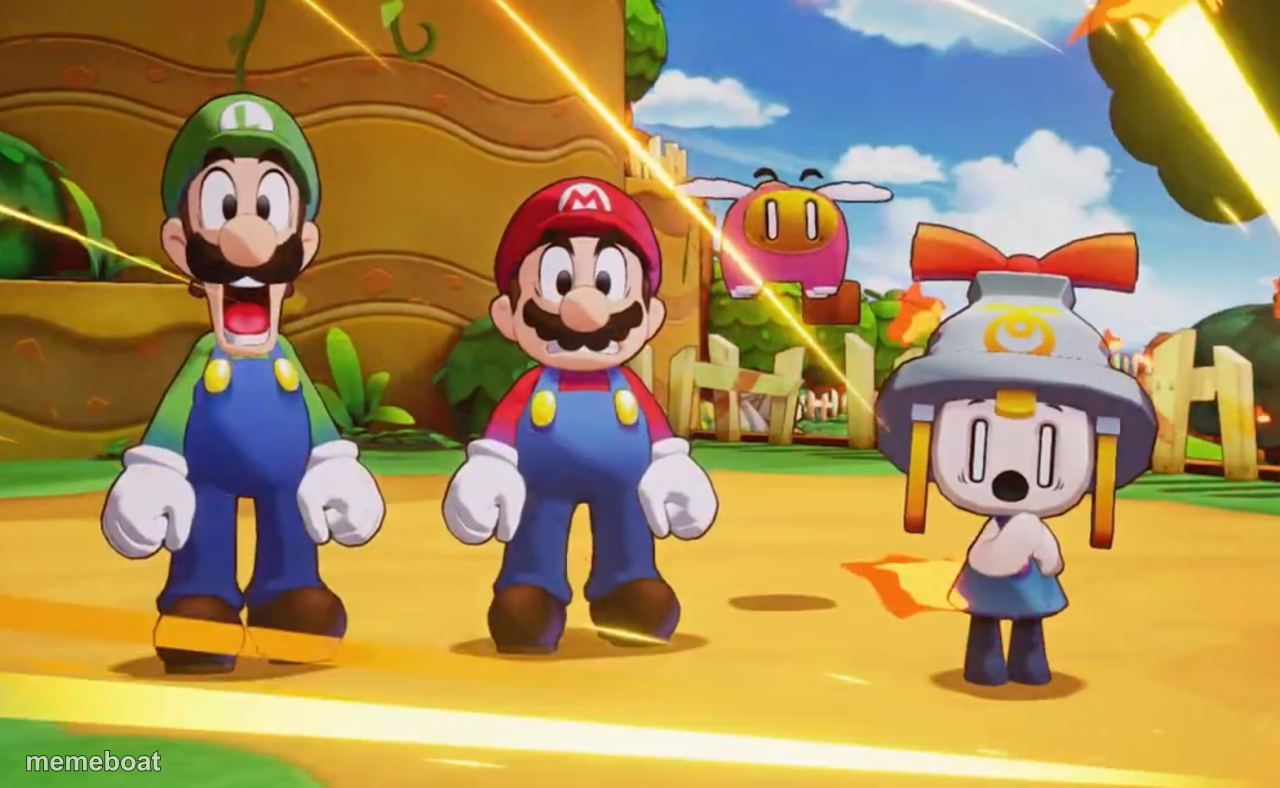 Mario, Luigi, Connie and Snoutlet suprised - meme generator image preview