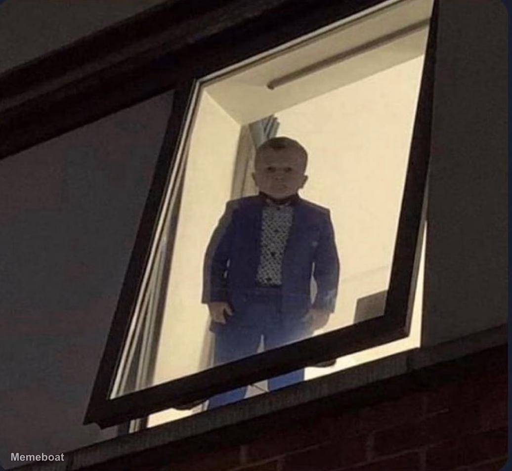 Kid In Blue Suit Window - meme generator image preview