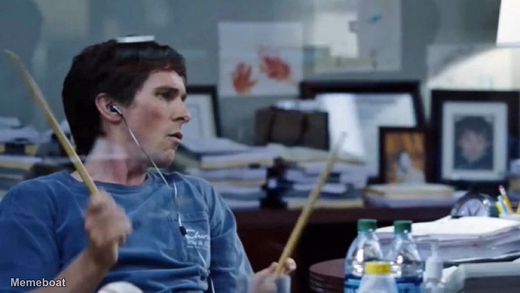 Michael Burry Playing Drums - the Big Short - meme generator image preview
