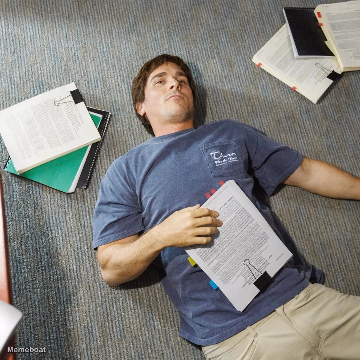 Michael Burry Stock Trader Lying on Floor - the Big Short - meme generator image preview