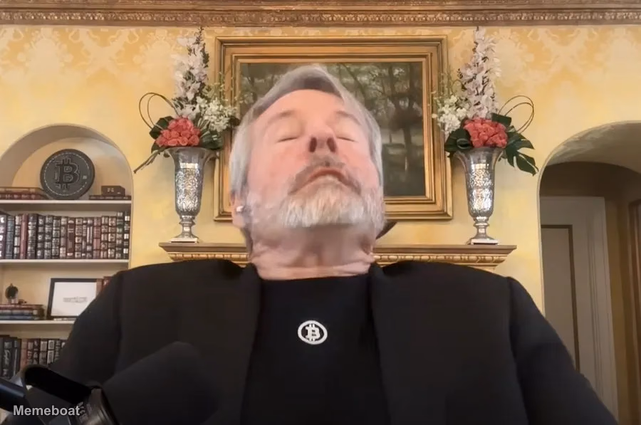 Michael Saylor Head Tilted Back Bitcoin Interview - meme generator image preview