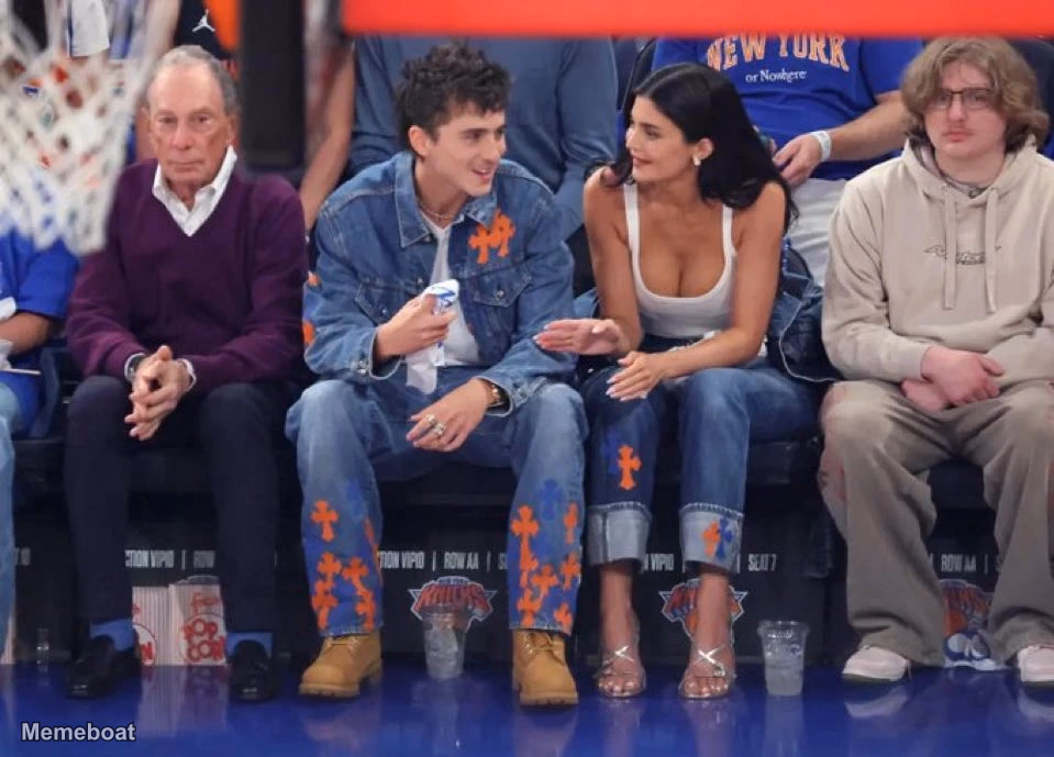 Mike Bloomberg, Timothée Chalamet, and Kylie Jenner Courtside - meme generator image preview