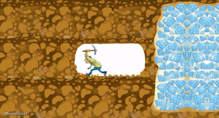 Miner Digging in Wrong Direction - Never Give Up - meme generator image preview