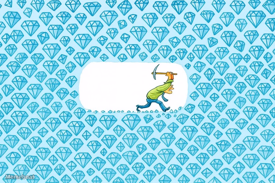 Miner Mining Endless Diamond / Never Give Up - meme generator image preview