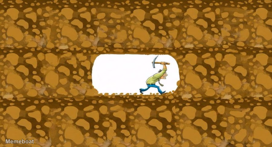 Miner Mining Endless Rock / Never Give Up - meme generator image preview