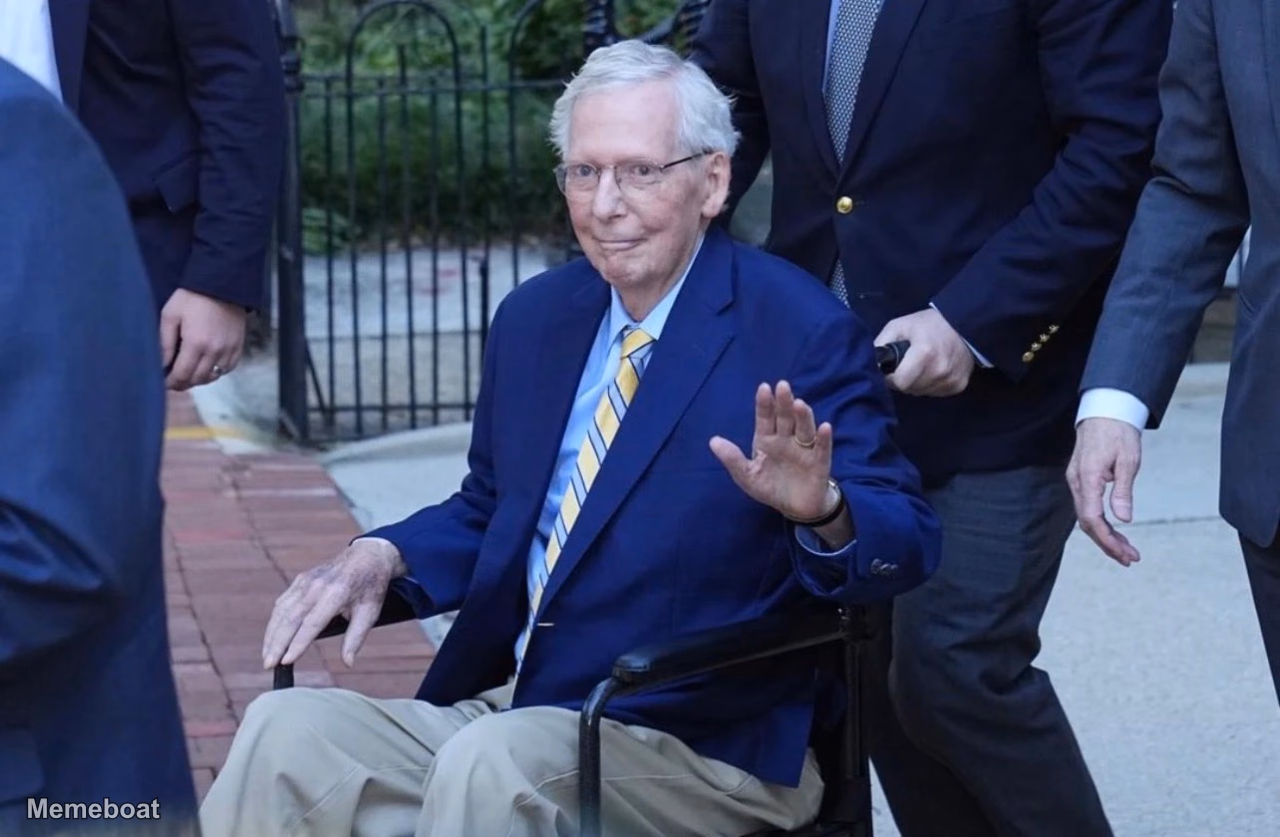 Mitch McConnell Waving From Wheelchair - meme generator image preview