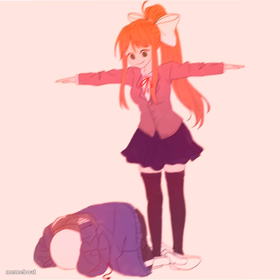 Monika t-posing on Sans - meme generator image preview