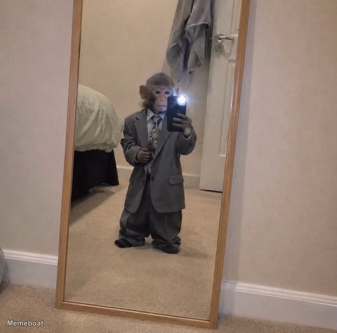 Monkey in Suit selfie - meme generator image preview