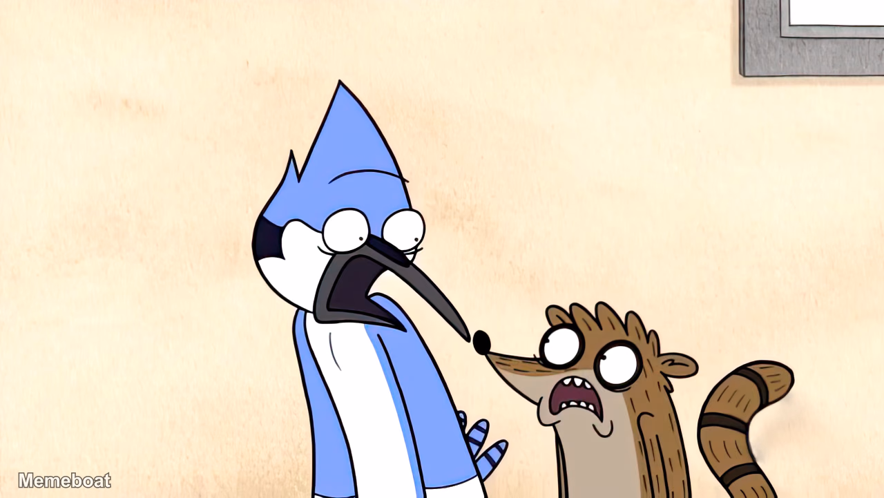 Mordecai and Rigby Shocked - meme generator image preview