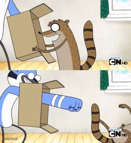 Mordecai Punches Rigby Through a Box - meme generator image preview