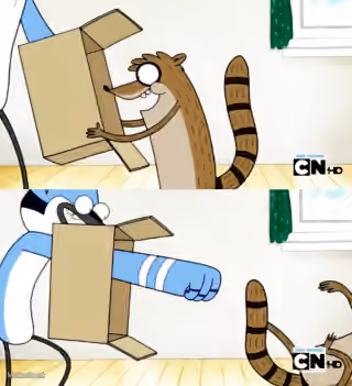Mordecai Punches Rigby Through a Box