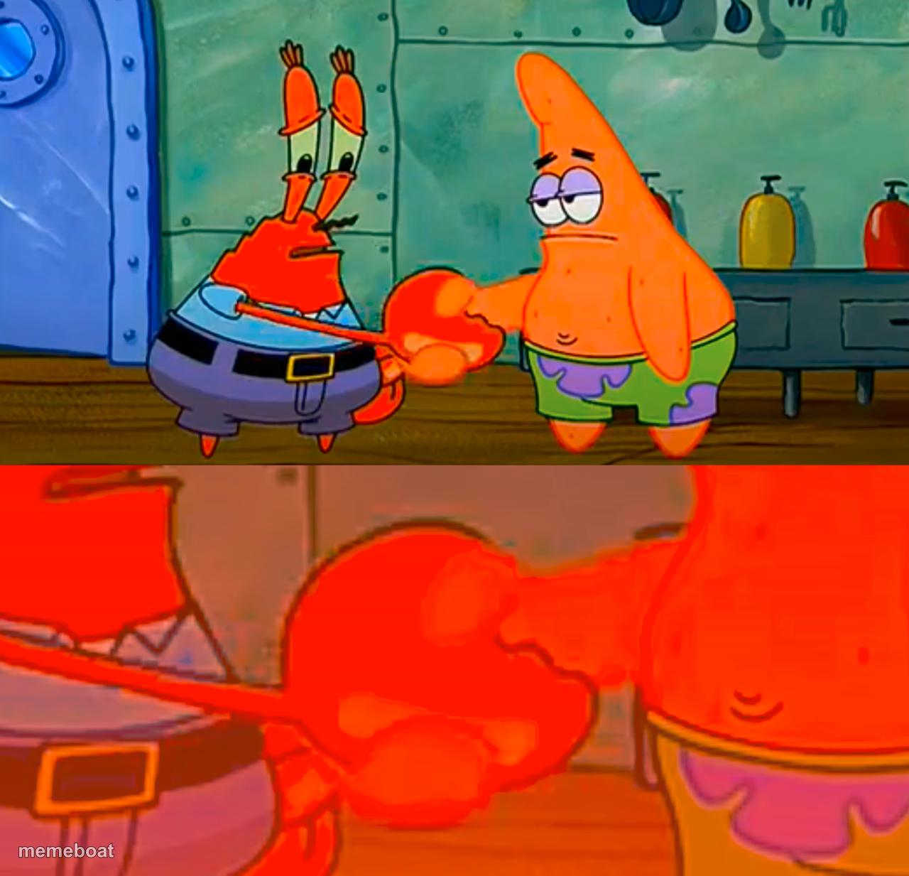Mr Krabs and Patrick shaking hand - meme generator image preview
