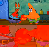Mr Krabs and Patrick shaking hand