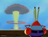 Mr Krabs looking at explosion