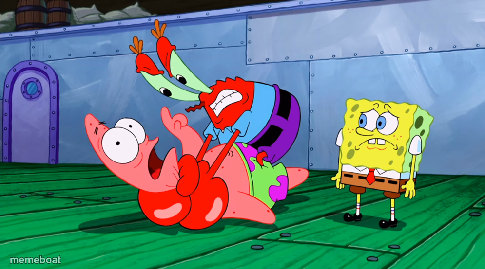 Mr Krabs Strangling Patrick in HD - meme generator image preview