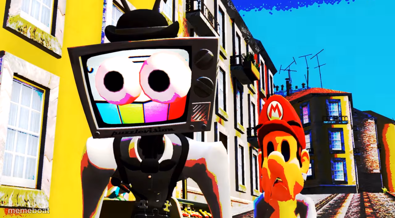 Mr. Puzzles and Mario staring - meme generator image preview