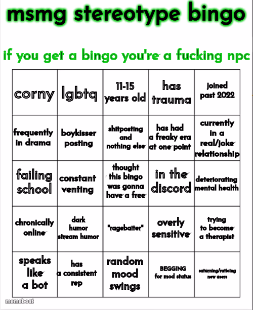 msmg stereotype bingo - meme generator image preview