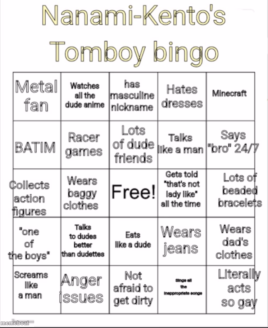 Nanami-Kento's Tomboy Bingo - meme generator image preview