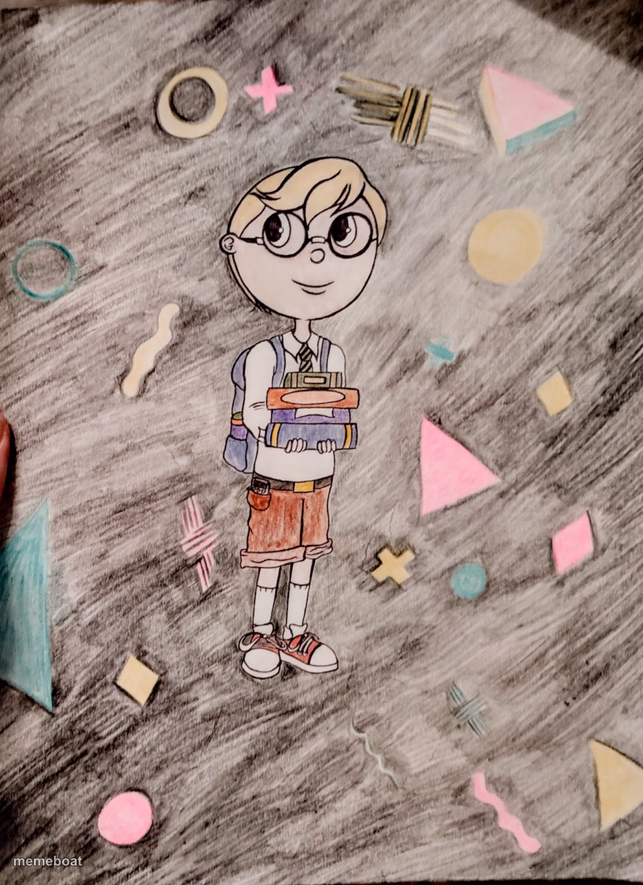 Nerdy schoolboy cartoon drawing - meme generator image preview