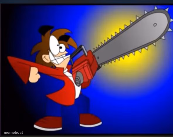 Not fry holding an chainsaw - meme generator image preview