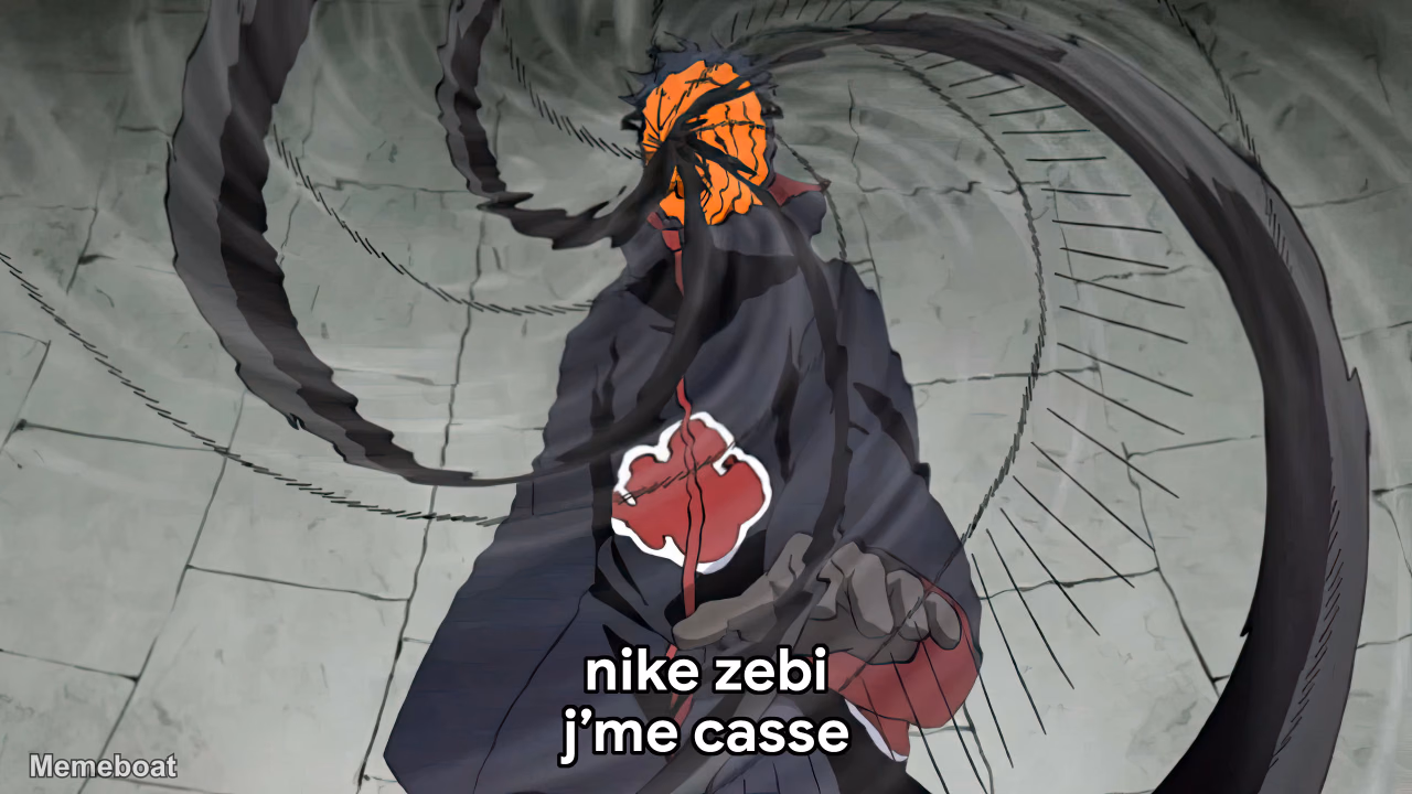 Obito "Nike Zebbi J'me Casse" - meme generator image preview