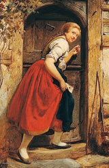 old painting woman at the door