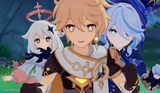 Paimon, Aether and Furina sparkling eyes