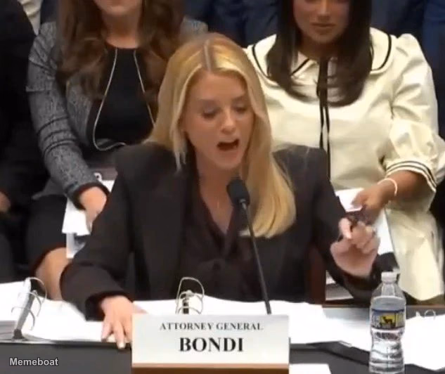 Pam Bondi "the DOW Is Over 50000" - meme generator image preview