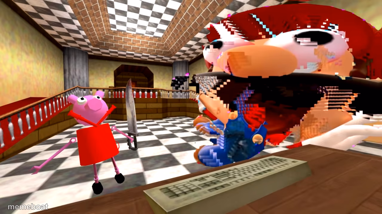 Peppa pig about to kill Mario - meme generator image preview