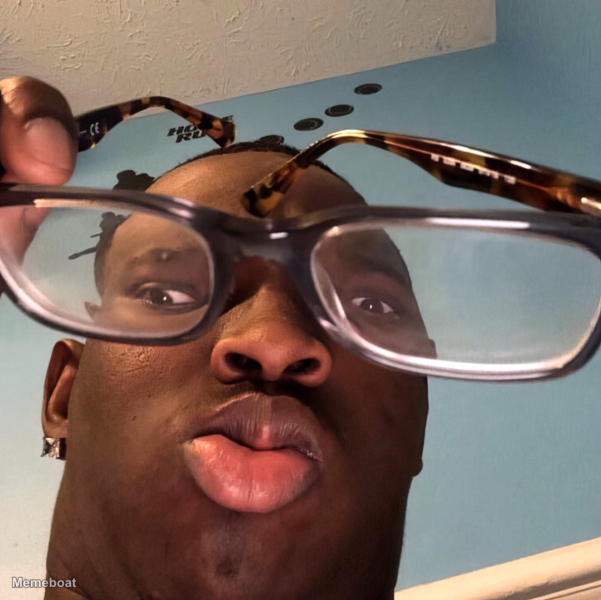 Person Holding Glasses to Face - meme generator image preview