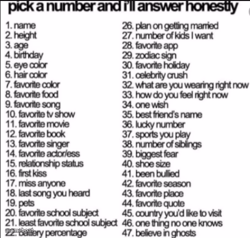 pick a number and i'll answer honestly - meme generator image preview