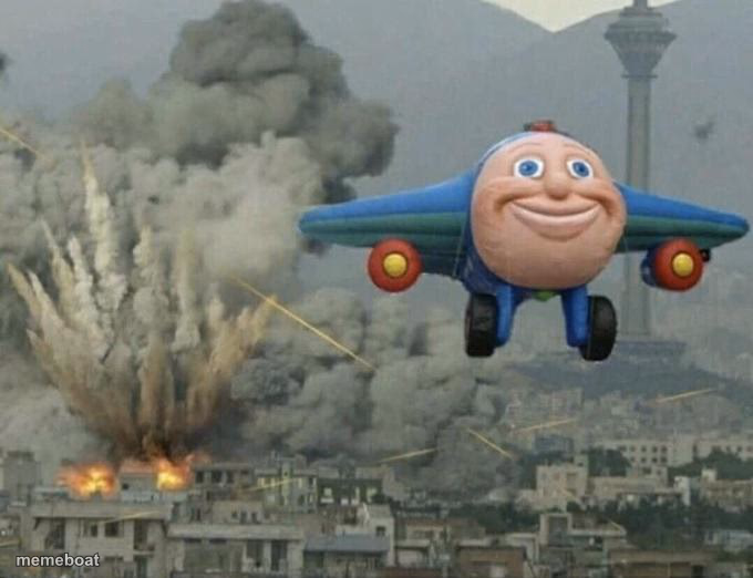 Plane flying from explosions - meme generator image preview