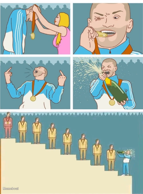 Podium Champagne - Last Place Celebration - meme generator image preview