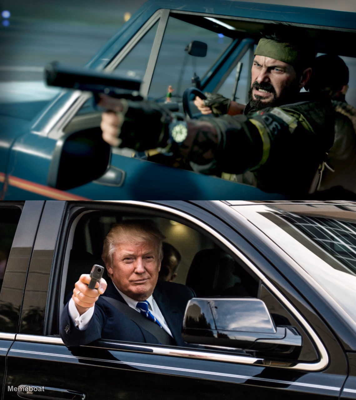 Pointing Guns at Each Other in Cars - meme generator image preview