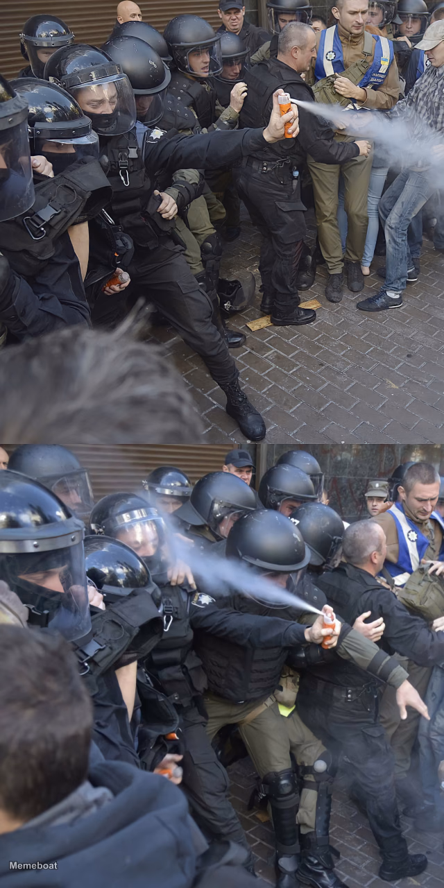 Police Spraying Tear Gas - meme generator image preview