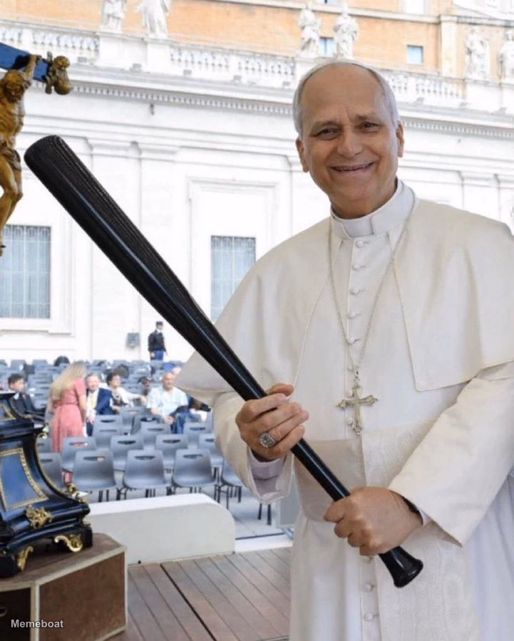 Pope Leo XIV With a Baseball Bat - meme generator image preview
