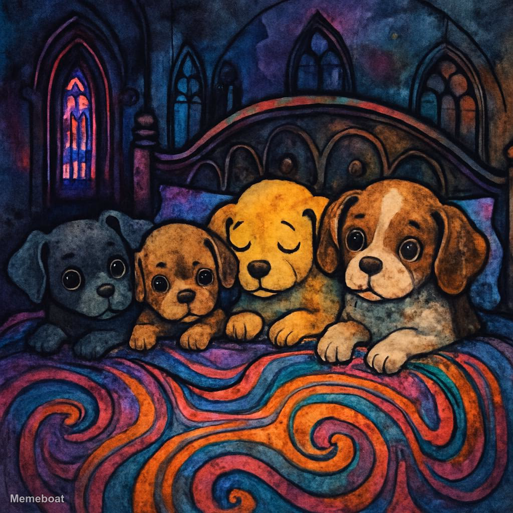 Puppies Snuggled In Bed - meme generator image preview