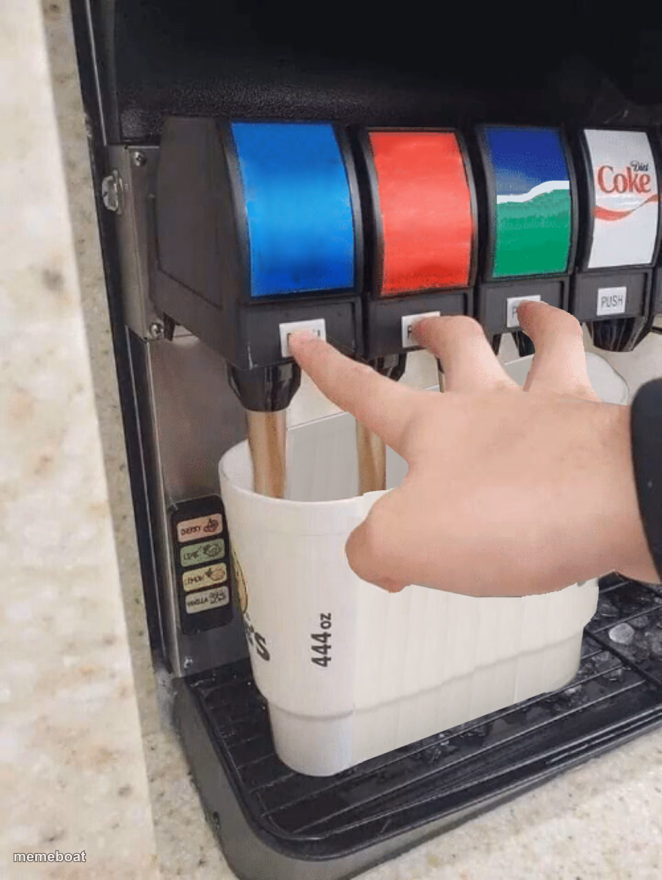 Pushing three soda buttons - meme generator image preview
