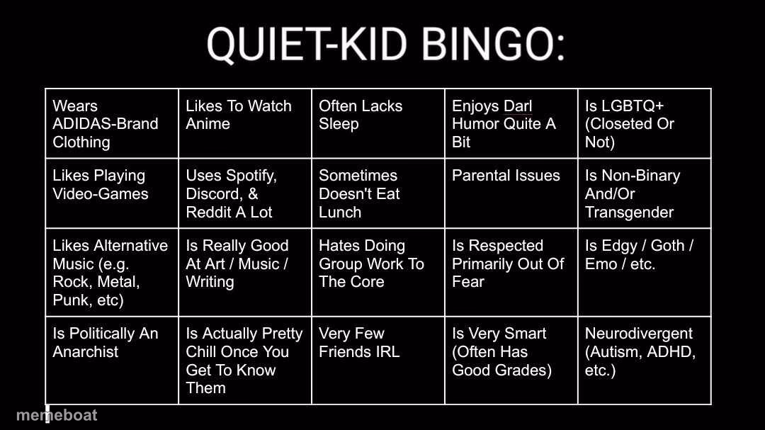 Quiet Kid Bingo - meme generator image preview