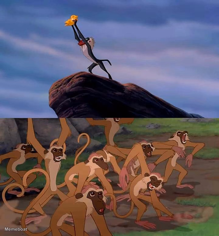 Rafiki Holds Up Simba And Monkeys React - meme generator image preview