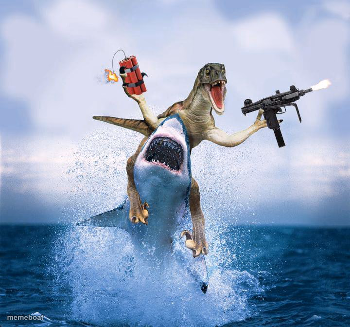 Raptor Riding Shark - meme generator image preview