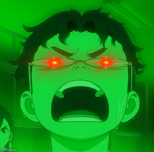 Red glow eyes okarun - meme generator image preview