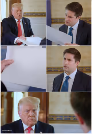 Reporter Reading Paper from Trump