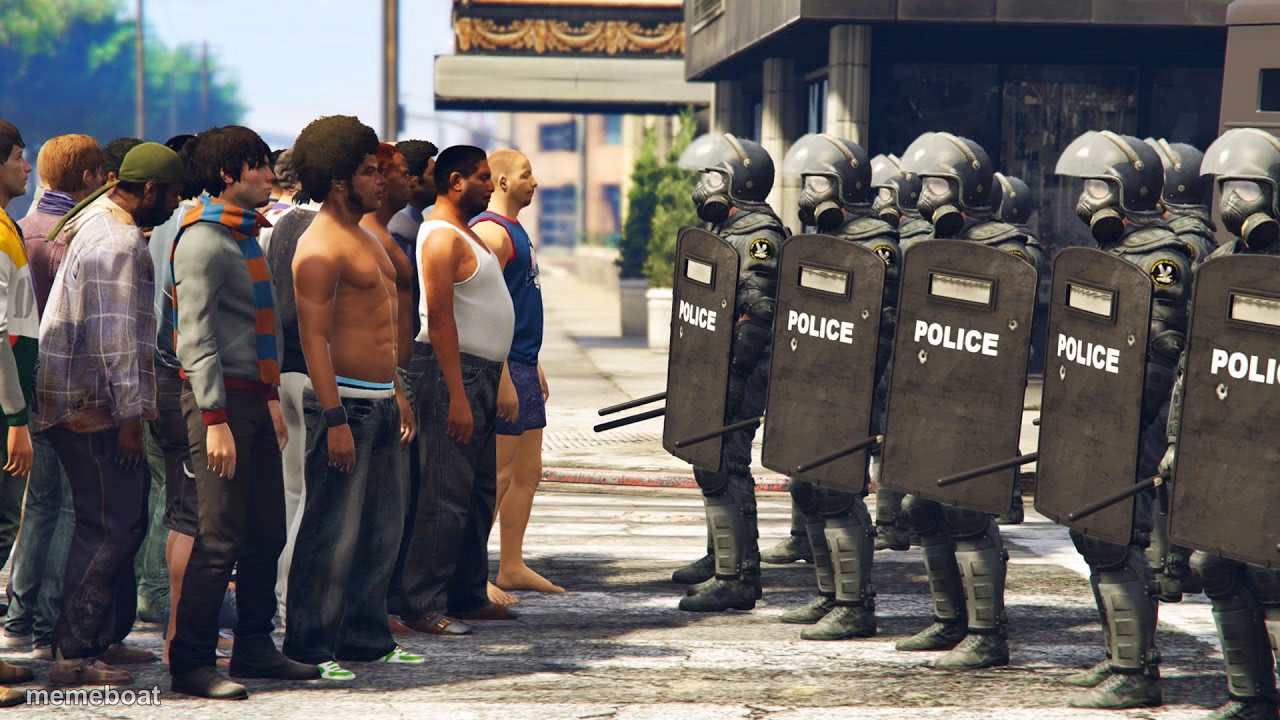 Riot Police But We Come in Peace - meme generator image preview