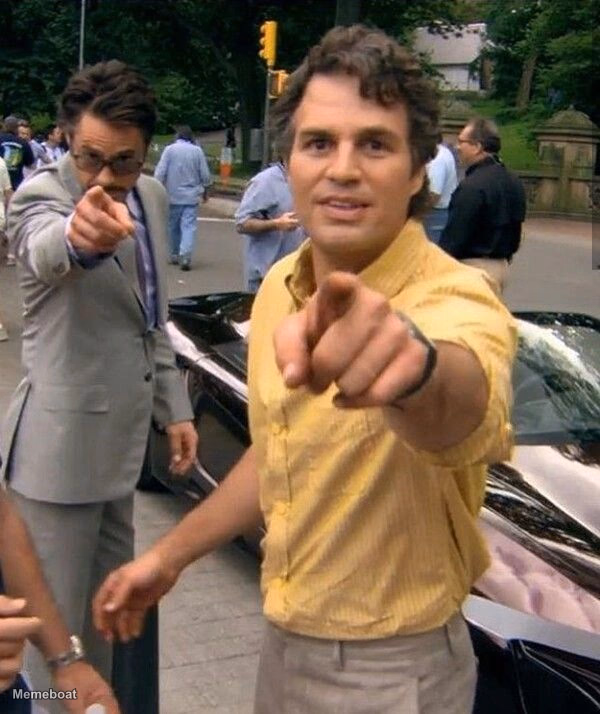 Robert Downey Jr. and Mark Ruffalo Pointing at Camera - meme generator image preview