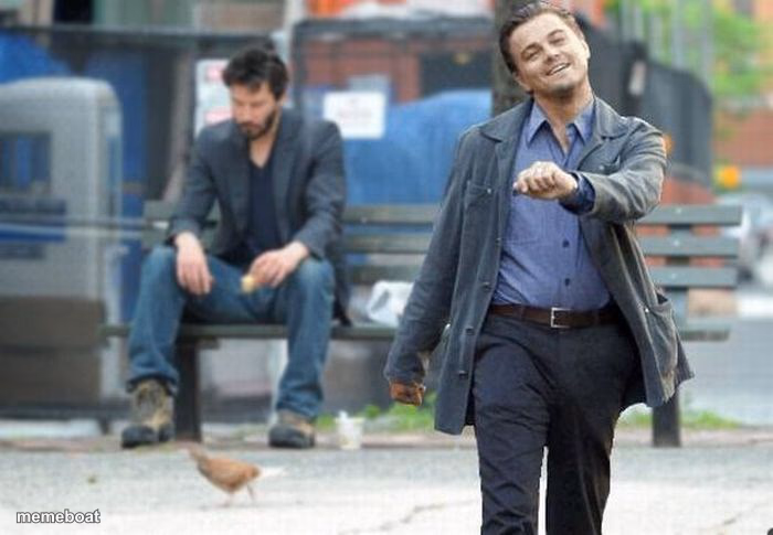 sad keanu and happy leonardo - meme generator image preview